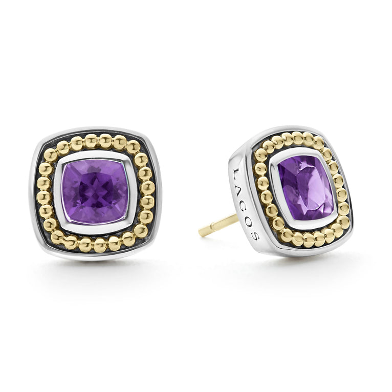 Sterling Silver 18Y Cushion Cut Amethyst "LAGOS" Earrings