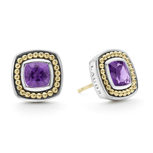Sterling Silver 18Y Cushion Cut Amethyst "LAGOS" Earrings