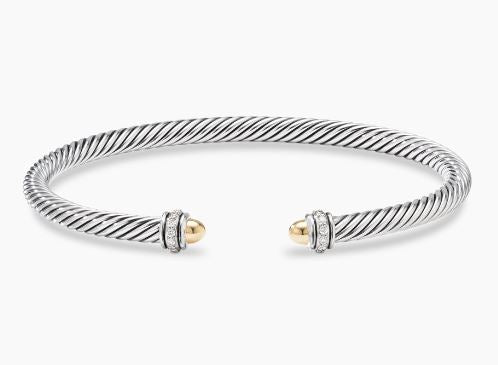 Sterling Silver 18Y David Yurman Cable Bracelet with Diamond Accents