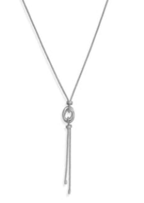 Sterling Silver Rhodium Plated Double Link Lariat 24-26" Necklace