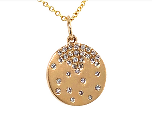 14Y Flush Set Diamond Disc Pendant Satin Finish with Chain Adjustable 16-18"