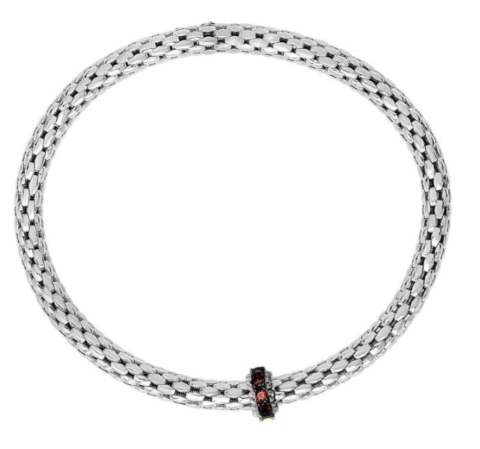 Sterling Silver 4mm Stretchable popcorn bracelet with Garnet Rondel