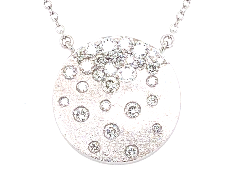 14W "Confetti" Flush Set Diamond Circle Necklace with Satin Finish