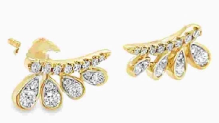 14Y Diamond Leaf Climber Earrings