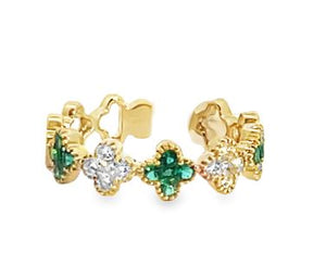14KY Emerald/Diamond Quatrefoil Ring sz 6