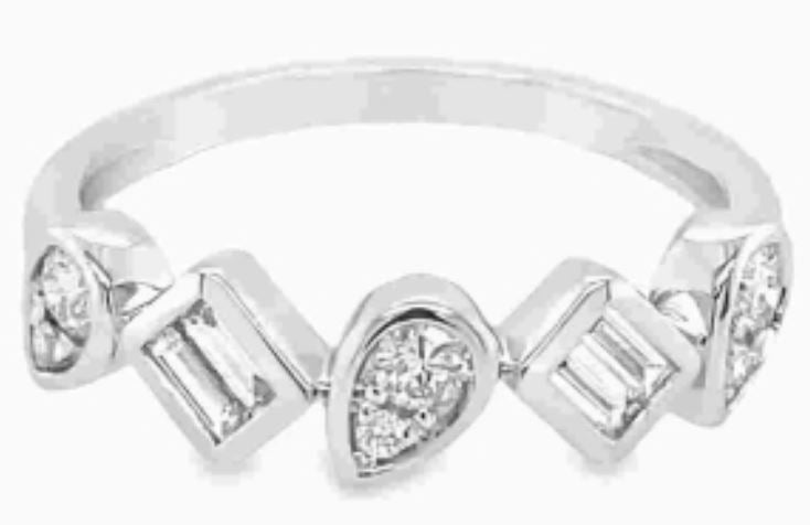 14W Diamond Pivoting Shapes Ring with Alternating Pears and Bag sz 6.5