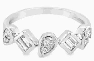 14W Diamond Pivoting Shapes Ring with Alternating Pears and Bag sz 6.5