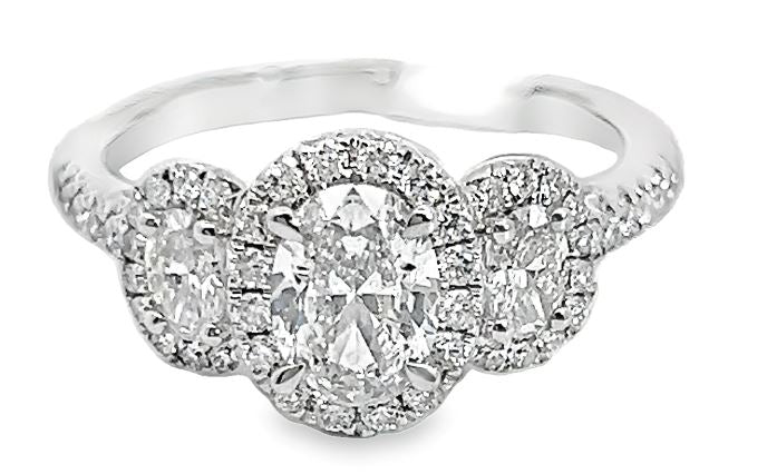 Roman Jules 14W 3 Oval Halo Diamond w Diamond Shank & Profile Engagement Ring Size 6.5