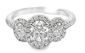 Roman Jules 14W 3 Oval Halo Diamond w Diamond Shank & Profile Engagement Ring Size 6.5
