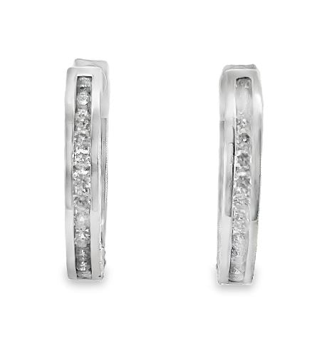 14W .75cttw 1" Oval Engraved Channel Set Rd Diamond Earrings