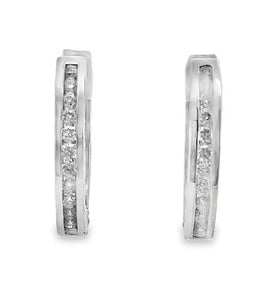 14W .75cttw 1" Oval Engraved Channel Set Rd Diamond Earrings