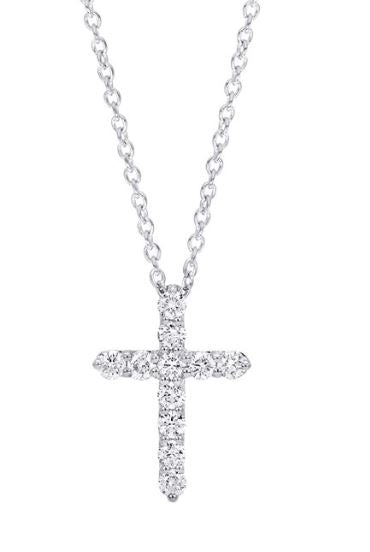 14W Round Diamond Cross Pendant on 18" Cable with Lobster Clasp