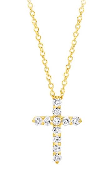 14Y Round Diamond Cross Pendant on 18" Cable with Lobster Clasp