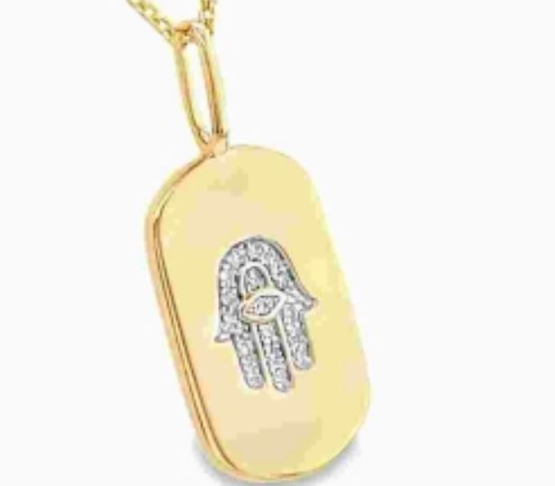 14Y Diamond Hamsa and Eye Pendant