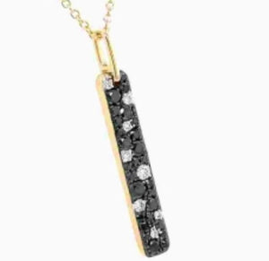 14Y Black and White Diamond Pave Bar Pendant