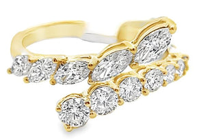 Color Jewels 18Y Marquise and RBC Diamond Bypass Shared Prong Ring Size 7.5