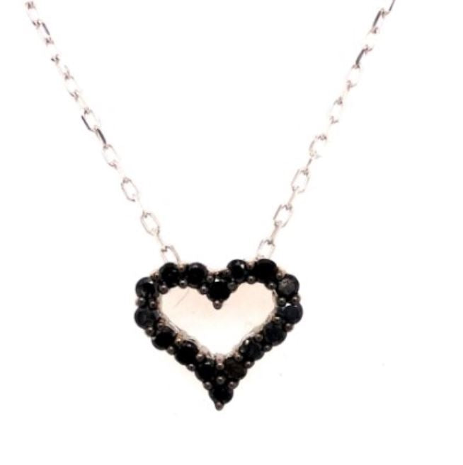 14W Black Diamond Heart Pendant 16-18"