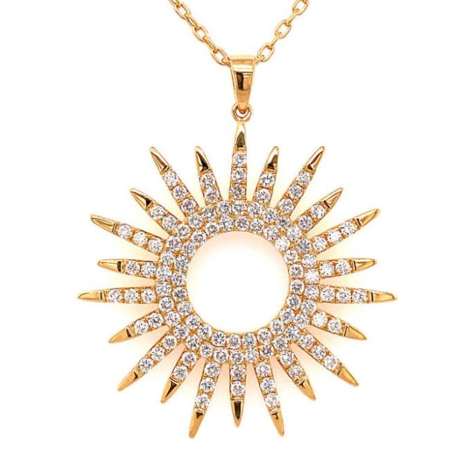 14Y Sunburst Diamond Pendant 16-18"