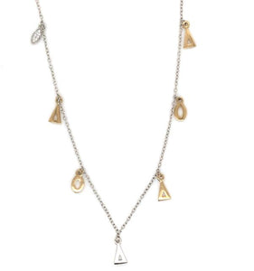 14TT Geometric Shape and Diamond Station Necklace .10ctw