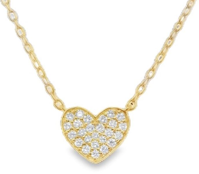 14Y Diamond Pave Heart Necklace 16-18"