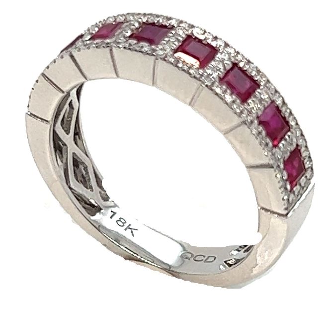18W 1.02ctw Princess Cut Ruby and .33ctw Diamond Band Sz 7