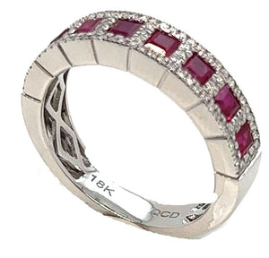 18W 1.02ctw Princess Cut Ruby and .33ctw Diamond Band Sz 7