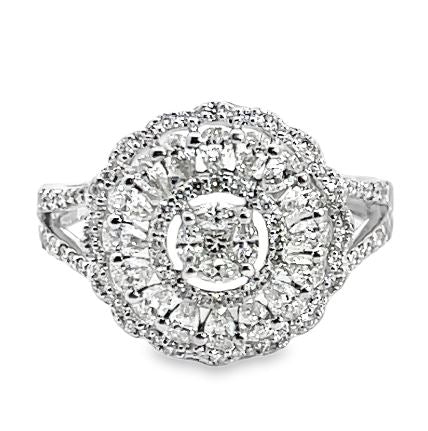 18KW Pear/Round Diamond Flower Ring sz 7