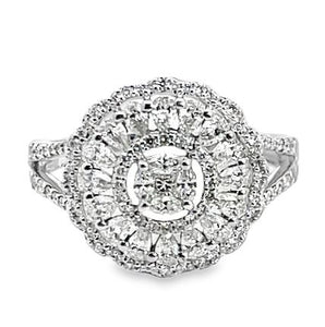 18KW Pear/Round Diamond Flower Ring sz 7