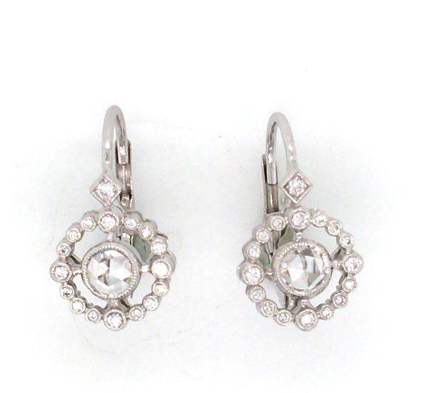 Beverley K 18W Bezel Rose Cut Diamond Earrings with Mil grain Bezel Dia Halo