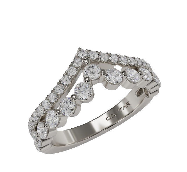 14W Floating Round Diamonds with Pave Set Contour Band sz 7