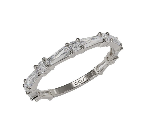 14W Alternating Tapered Baguette and Round Floating Diamond Band sz 7