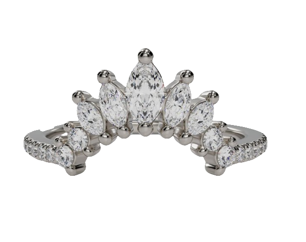 14W Diamond Contour Band with 3 Marquise Diamonds and Round Accents sz 6