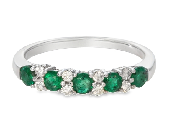 14W 5-Round Emerald and 7-Round Diamond Band sz 6