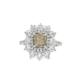 18W 1.36ct Green Diamond with 1.90cts Pink White Diamond Halo Ring sz 7
