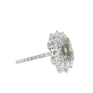 18W 1.36ct Green Diamond with 1.90cts Pink White Diamond Halo Ring sz 7