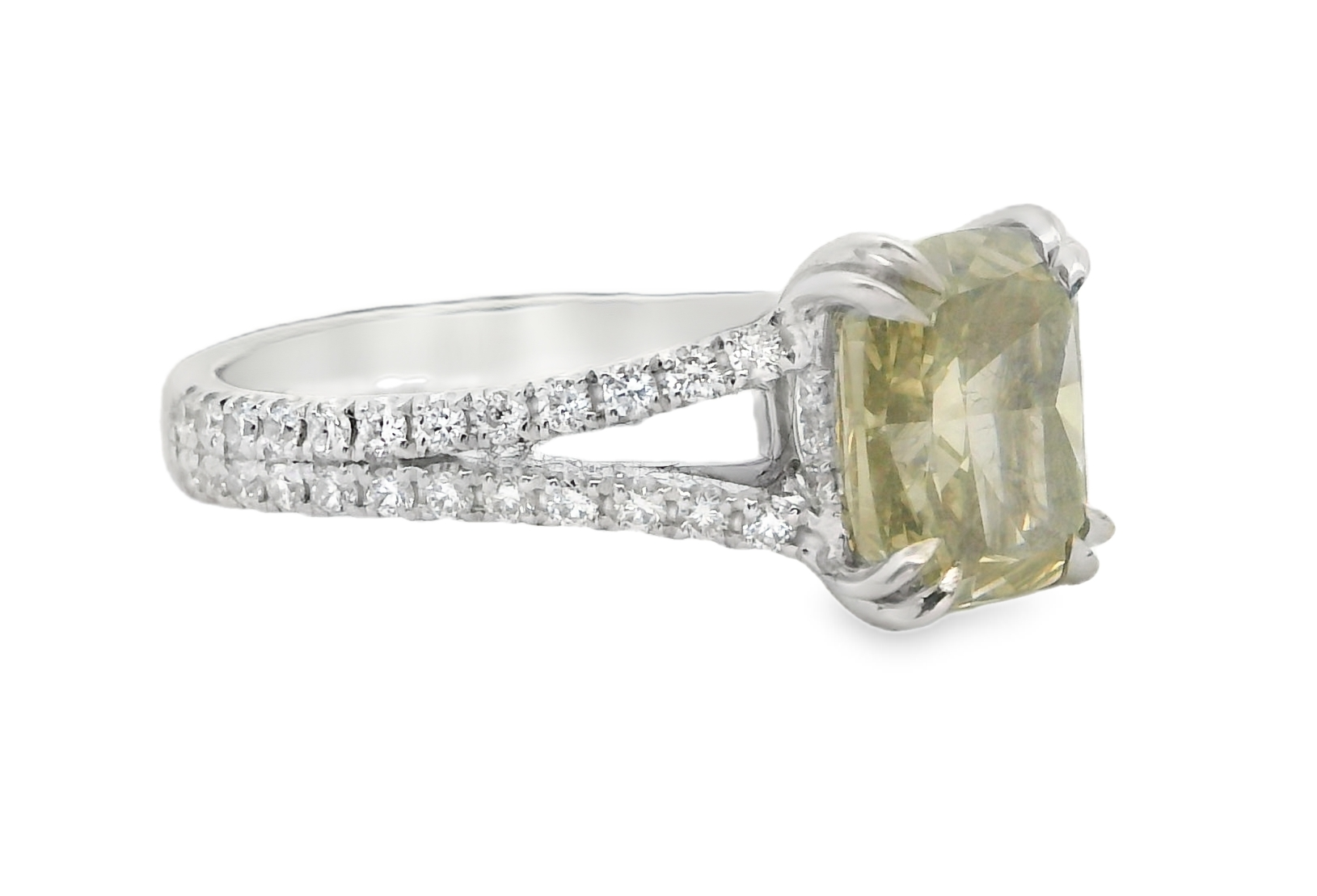 18W 2.61ct Brown/Green/Yellow Diamond Split Diamond Shank Ring sz 7
