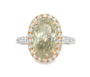 18W 3.18ct Oval Greenish Brown Diamond with Pink Diamond Halo Ring sz 7
