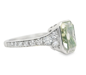 18W 3.03 Bezel Radiant Cut Mint Green Diamond .62ct Bead Set Ring sz 7