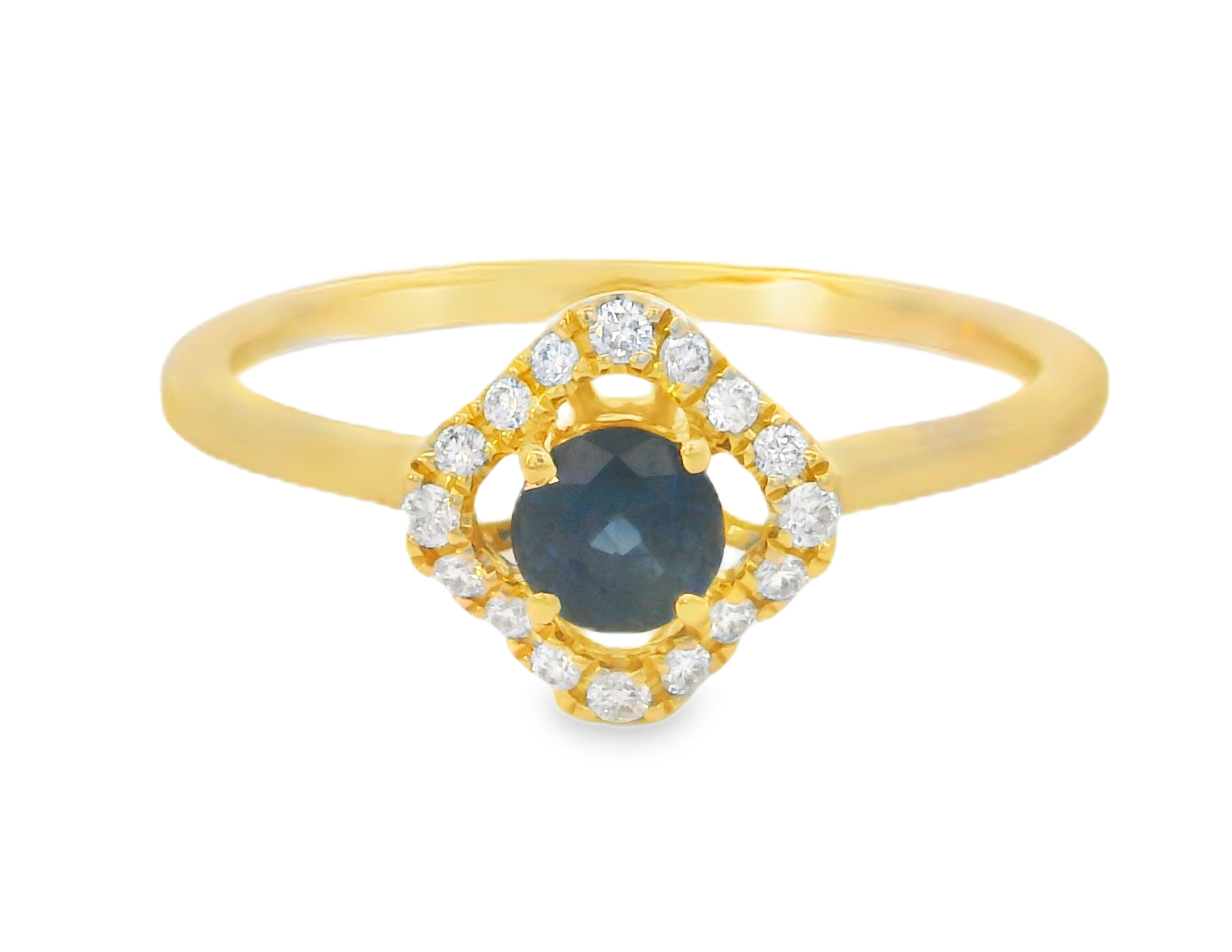 14Y 3.8m Round Sapphire with Round Diamond Halo Ring .38ctw sz 6.5