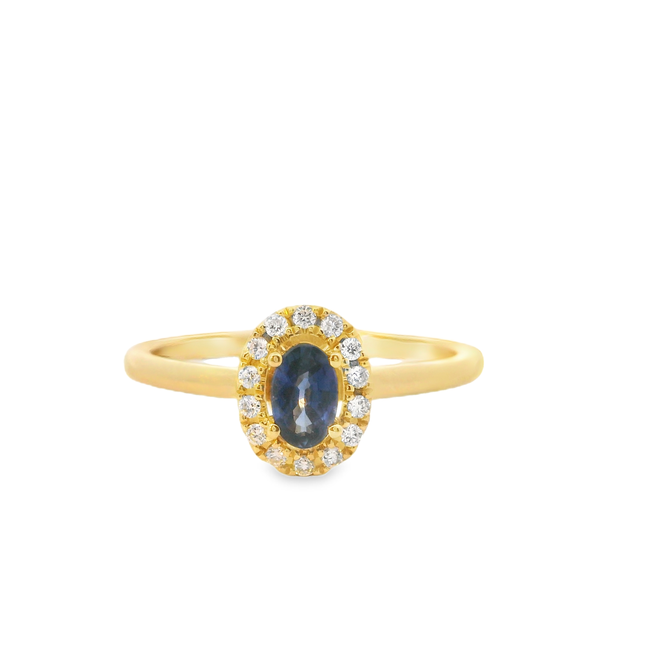 14Y Oval Blue Sapphire and Round Diamond Halo Ring .36ctw sz 6.5