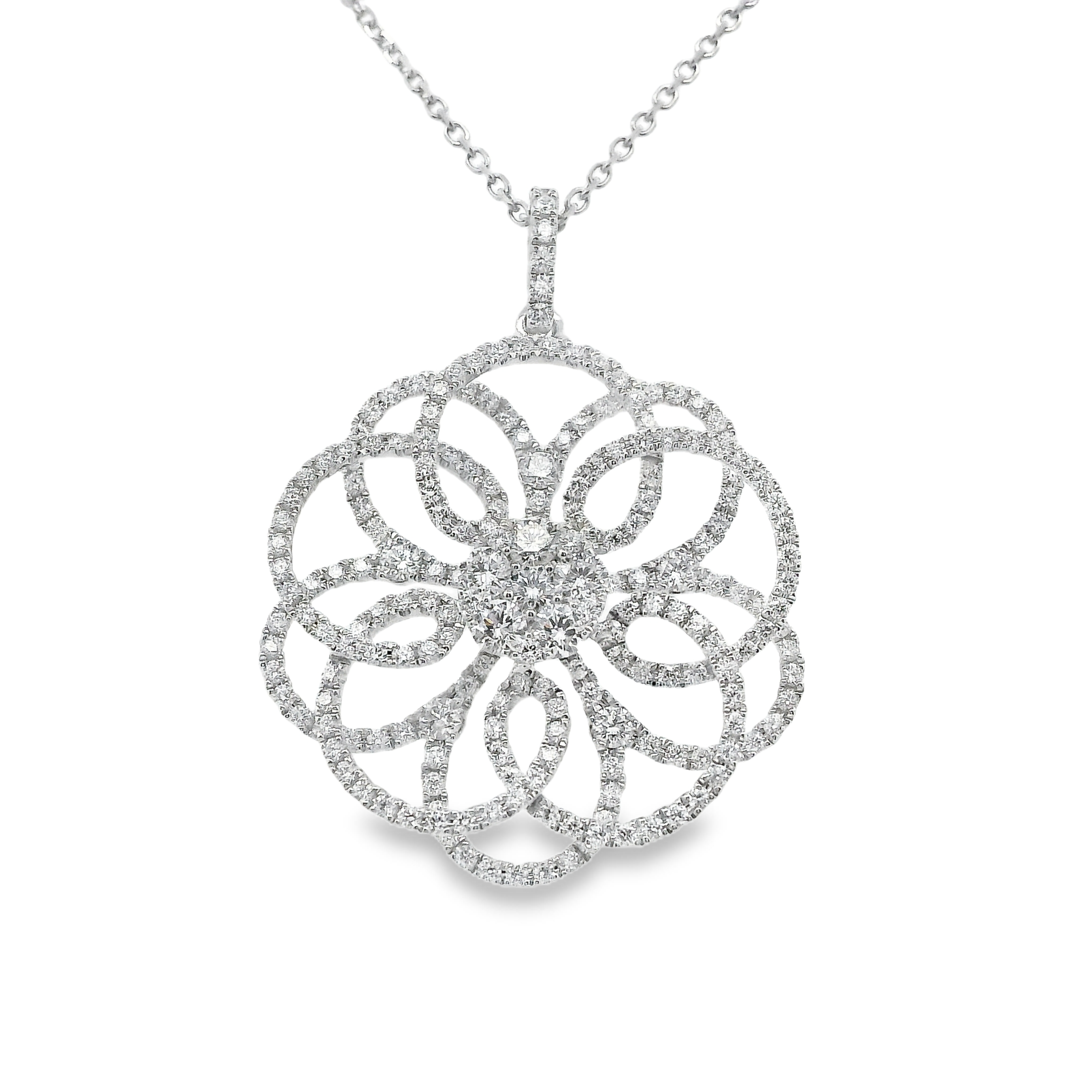 18W Round Diamond Swirl Pendant with Cluster Center 1.15ctw