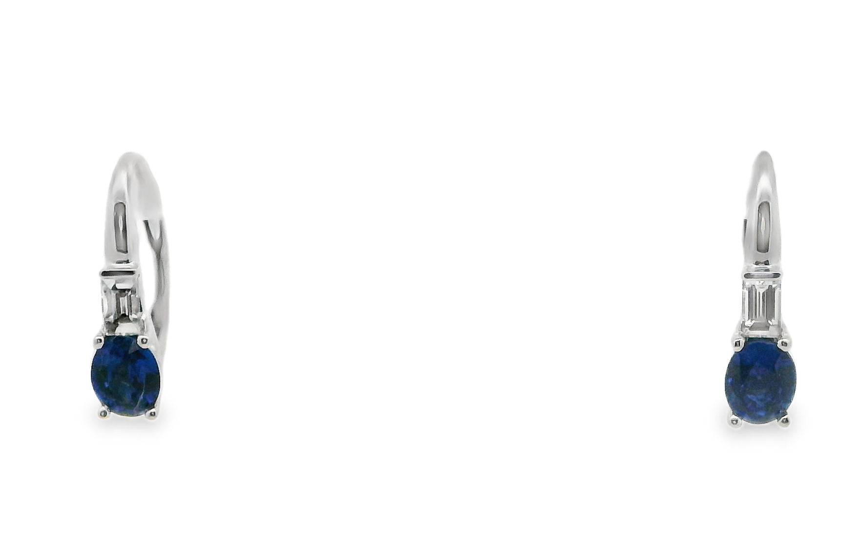 14W Oval Sapphire with Straight Baguette Lever Back Earrings 1.22ctw