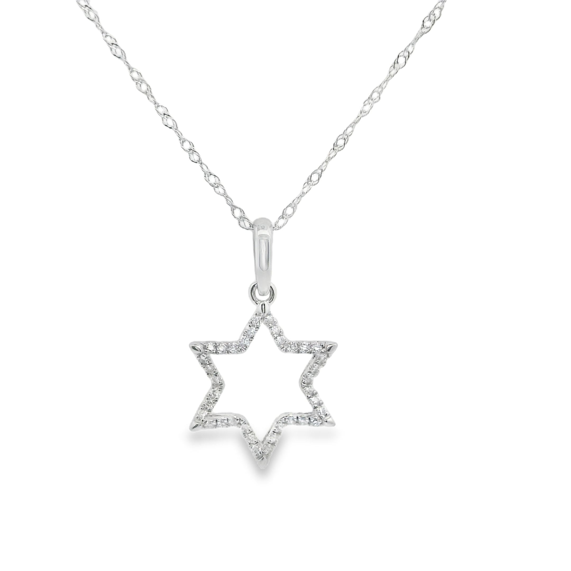 14W Open Diamond Star Pendant with Diamond Cut Twisted Cable Chain 18" .10ctw