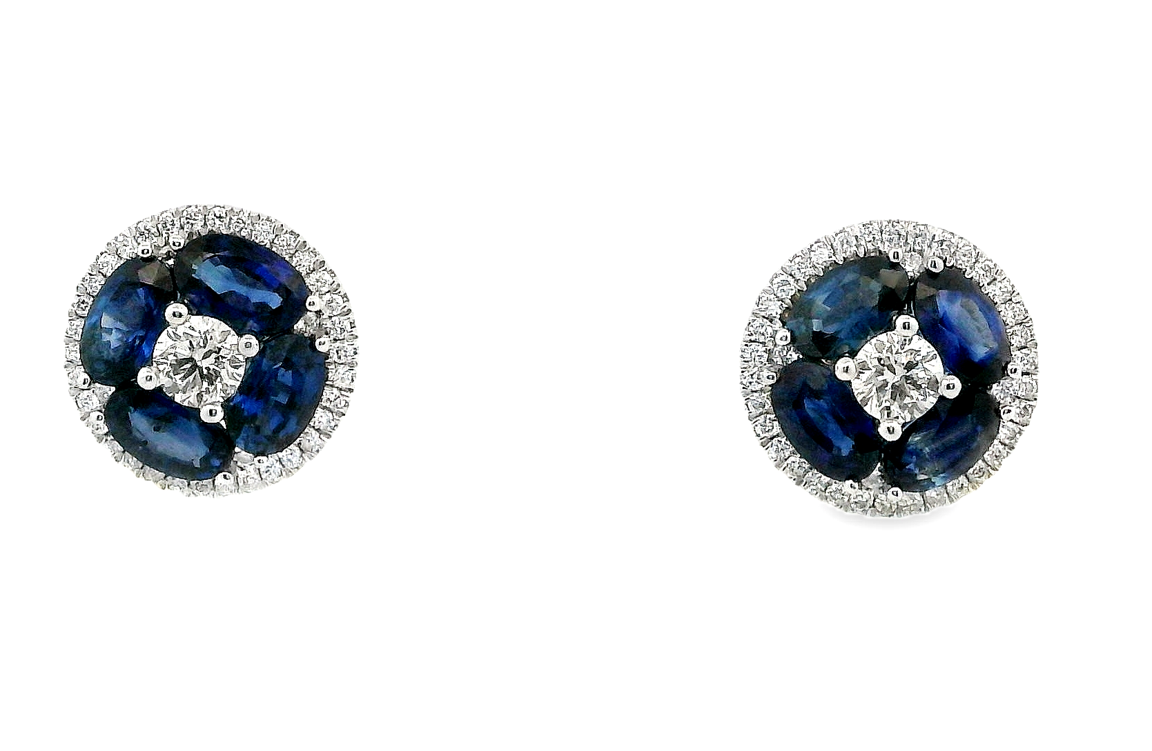 14W Oval Blue Sapphire and Round Diamond Halo Stud Earrings 3.16ctw