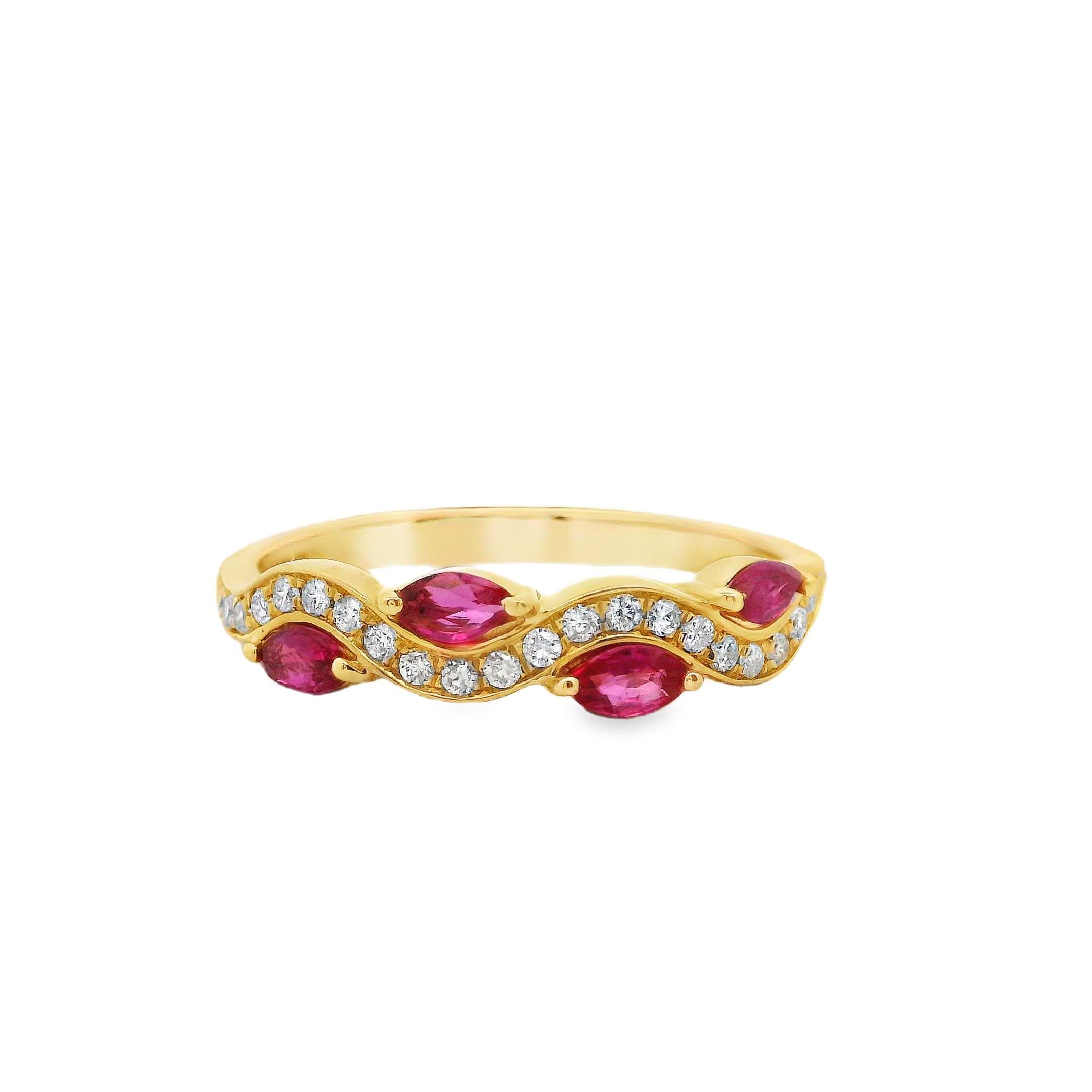 14Y Marquise Ruby and Diamond Wave Ring .52ctw Sz 7