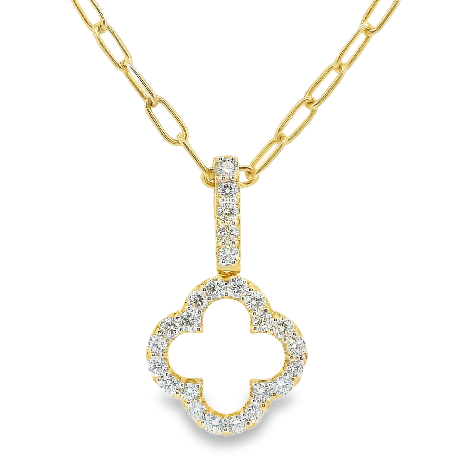 SS/YG Vermeil Neck with Round Lab Grown Diamond Clover Pendant and Bail