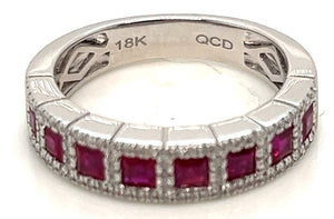 18W 1.02ctw Princess Cut Ruby and .33ctw Diamond Band Sz 7