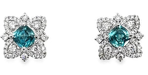 14W Cushion Blue Zircon Antique Diamond Earrings