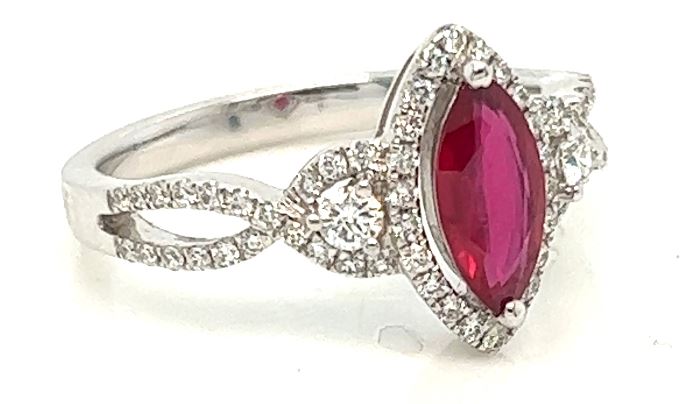 14W Marquise Ruby and Round Diamond Halo/Accent Ring sz 6.5