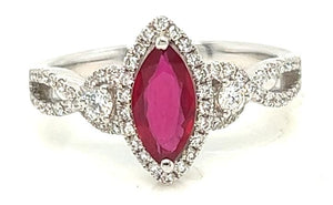 14W Marquise Ruby and Round Diamond Halo/Accent Ring sz 6.5